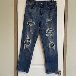 aeropostale stretch mom jeans sz 6 reg distressed torn ankle